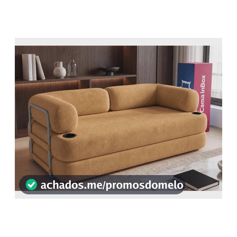 Sofá Cama Orbe. 1,90m Xpand Tech Tecido Boucle Cama Inbox Caramelo Liso