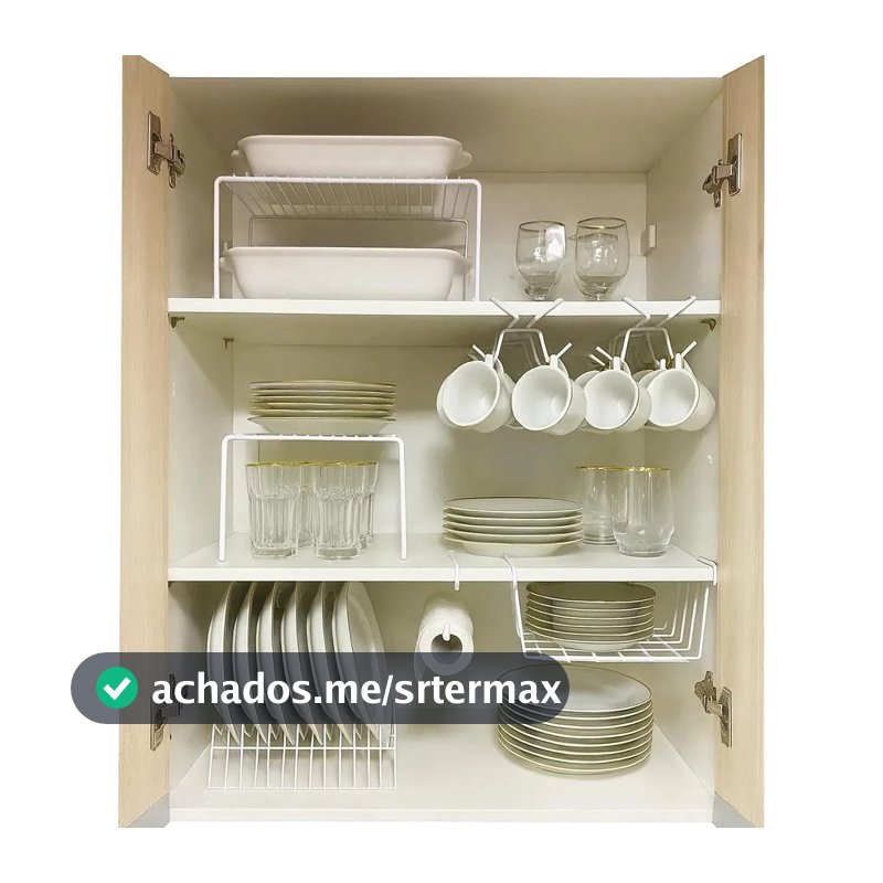Kit 7 Organizadores Para Cozinha Armário Prateleira Aramado Cor Branco
