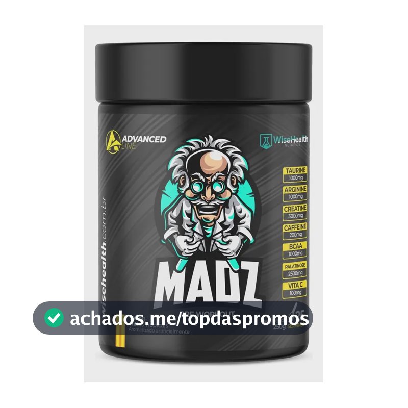 Pré Treino Madz 250g - Fórmula Exclusiva - Wisehealth Sabor Frutas tropicais
