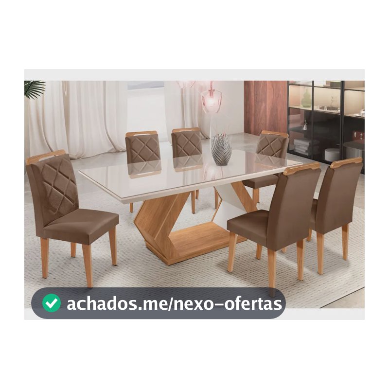 Mesa Alvorada 180 Tp Mdf Vidro Canto Reto 6 Cadeiras Rufato
