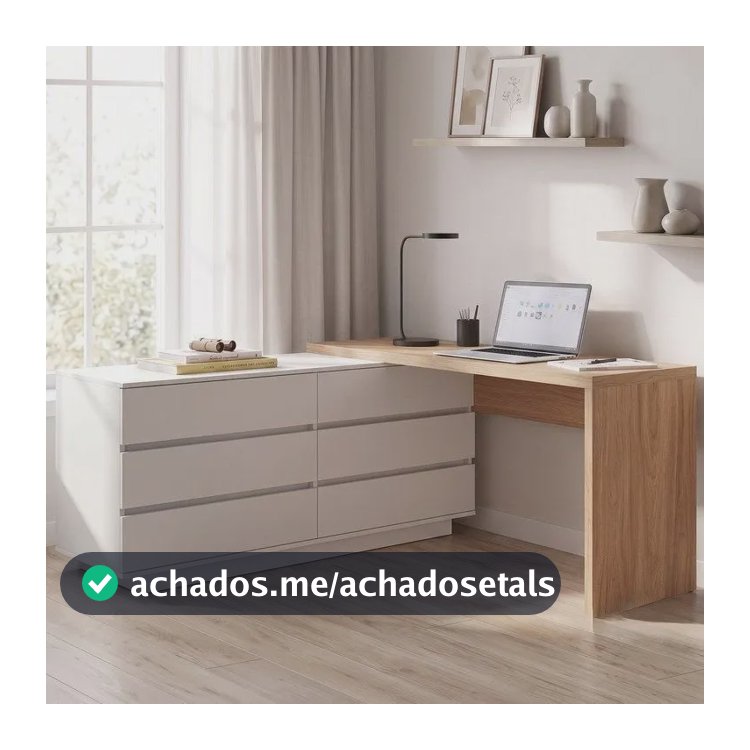 Mesa Para Escritório Diretor Em L 6 Gavetas Oring Yescasa Branco/ Itapuã
