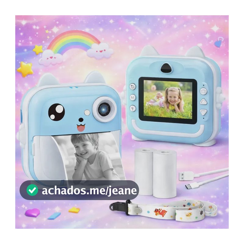 Câmera Digital Infantil Impressão Instantânea Dorama Foto Video Jogos Cor Câmera Polaroid Azul
