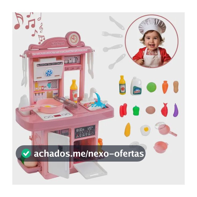 Kit Mini Cozinha de Brinquedo Fogão Geladeira Forno solta Água e som cor Rosa Atentu