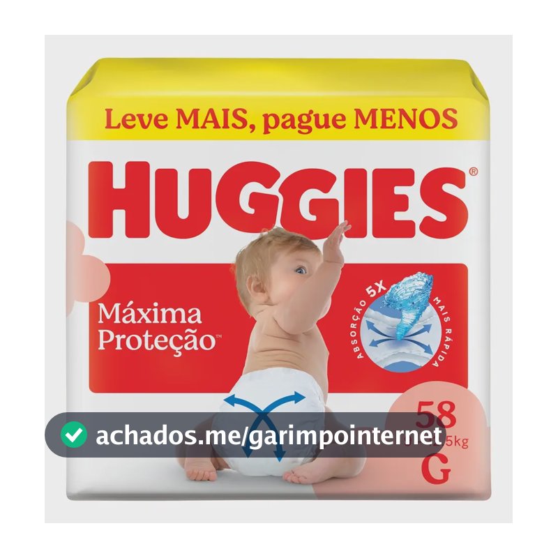 Huggies Fralda Descartável Máxima Proteção G - 58 Un