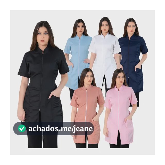 Jaleco Feminino Acinturado Oxford Manga Curta Gola Padre