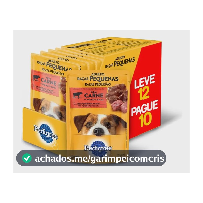Ração Úmida Pedigree para Cão Adulto de Raças Pequenas Sabor Carne ao Molho - Kit com 12 Sachês de 100g