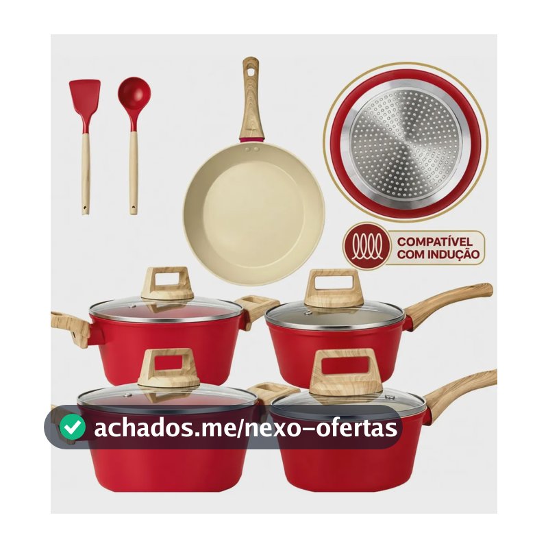 Jogo De Panelas Cerâmico Antiaderente Indução 7 Peças 2.5mm Vermelho