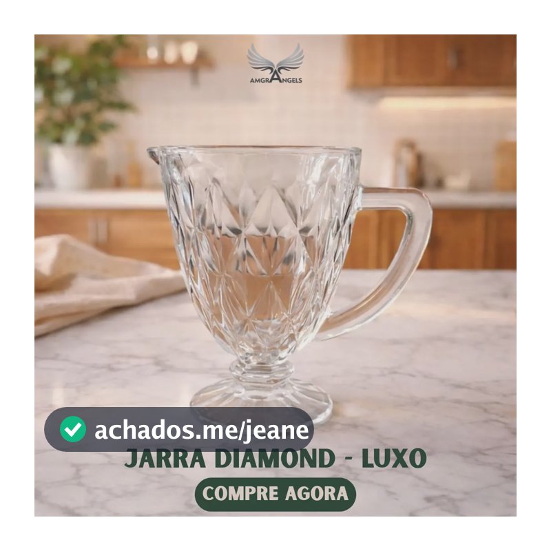 Jarra De Vidro Diamond Luxo 1,2l Diamante Transparente Cristal Bebidas Água Suco Drinks Mesa Posta Com Alça AmgrAngels