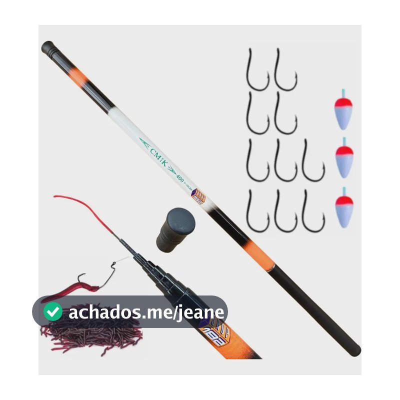 Kit Vara Pesca Telescópica De Fibra 4,00 Metros + Acessórios