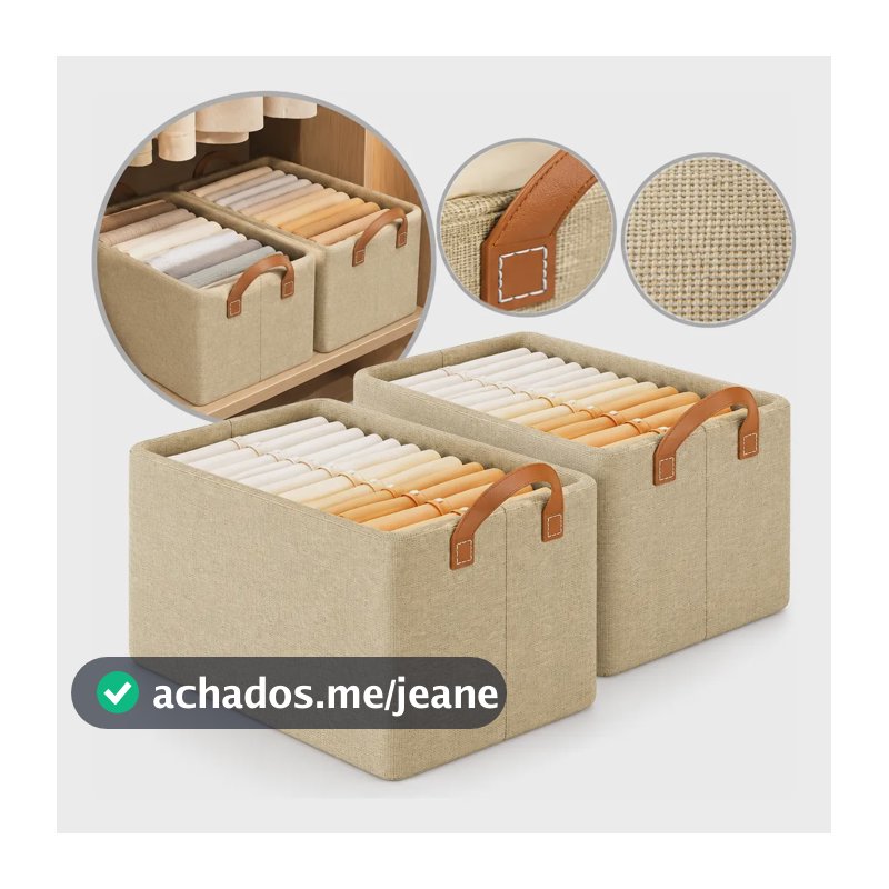 Kit2 Cestos Caixas Dobravel Organizadoras De Guarda Roupas Bege