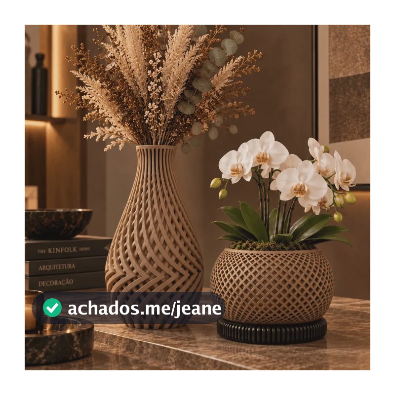 Conjunto 2 Vasos Decorativos Premium Para Sala Mesa Aparador Marrom Cappuccino