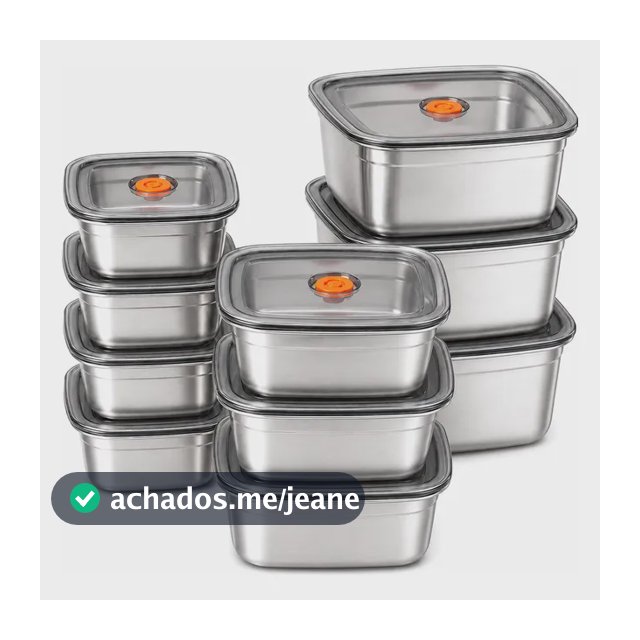 Kit 10 Potes Com Tampa Em Aço Inoxidável 316 Para Mantimento Prateado