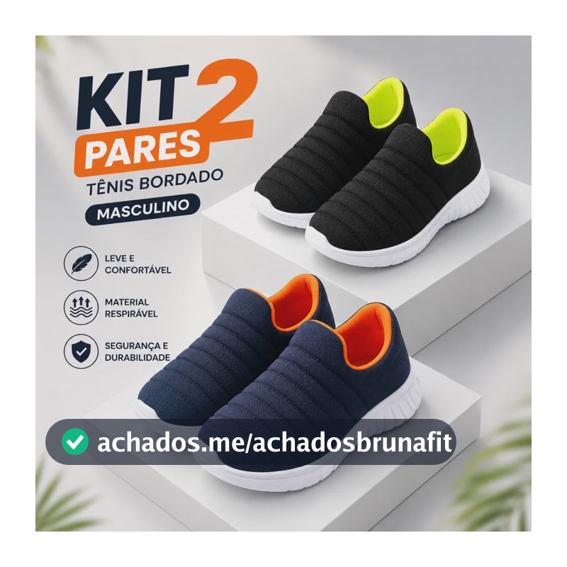 Kit 2 Pares Tênis Infantil Bordado Confortável Calce Facil Azul/laranja Preto/verde Liso 27 Br