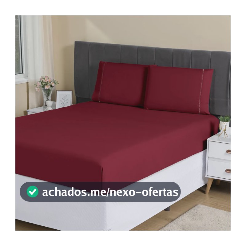 Jogo Lençol Casal 3pç 400 Fios Hipercal Conforto Macio Cor Bordô Desenho do tecido Liso