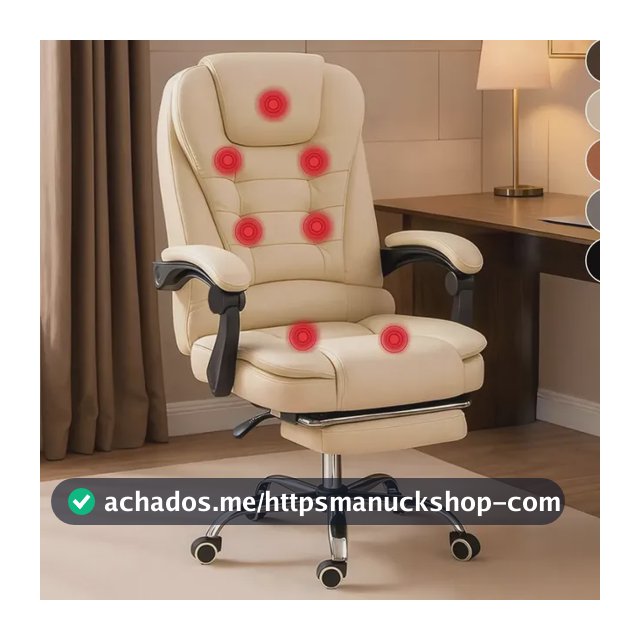 Cadeira De Massagem Presidente Luxo Executiva Apoio Para Pés Branco Couro Sintético