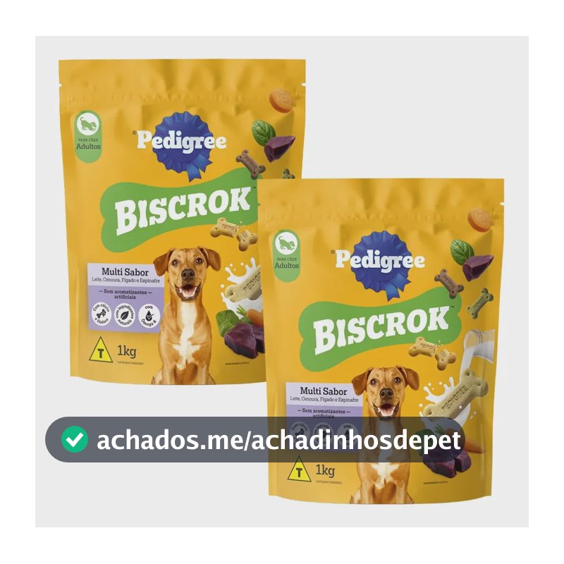Kit 2 Petisco Pedigree Biscrok Cães Adulto Multi 1kg Sabores