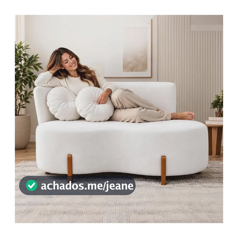 Sofá Curvo Orgânico Feijão 2 Lugares Confortável 130 Cm Branco