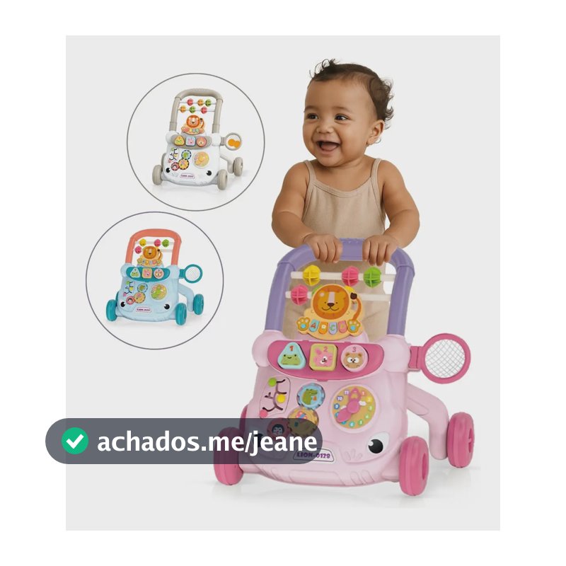 Andador Infantil Empurrador Atividade Musical Bebê Didático Cor Rosa