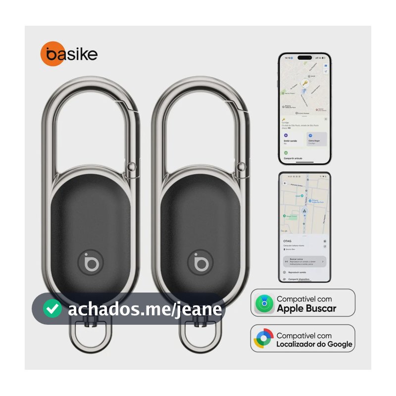 Mini Localizador Smart Tag Basike Rastreador GPS Bluetooth Alarme 100dB Compatível com Apple Buscar e Localizador do Google Bateria 12 Meses para Chaves Pets Mochila Carro Moto Mala Bicicleta Carteira
