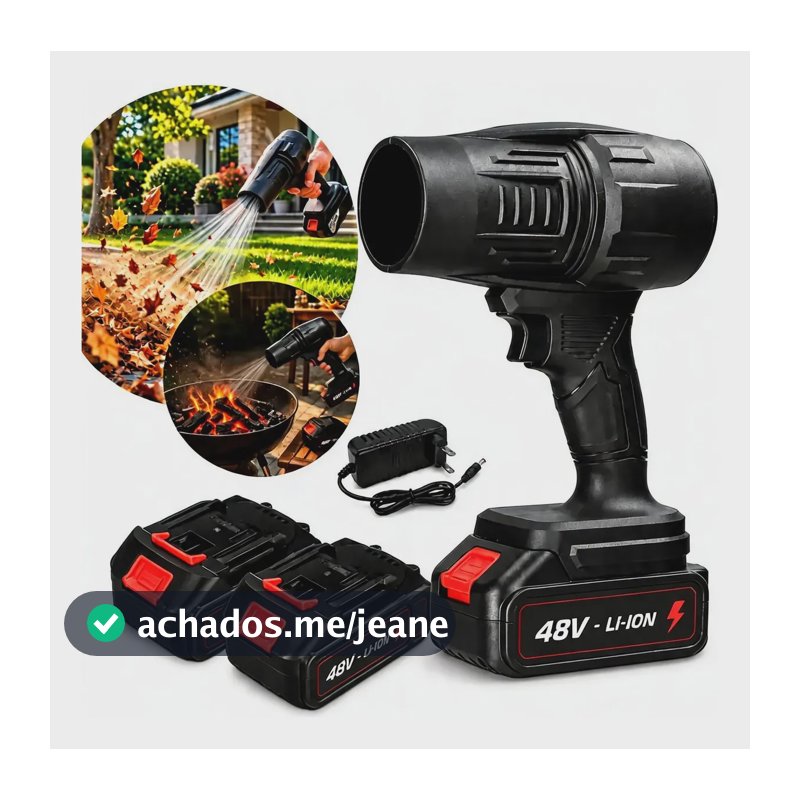 Soprador De Ar 48v 2 Baterias Potente Turbo Portátil Sem Fio Preto 127/220v