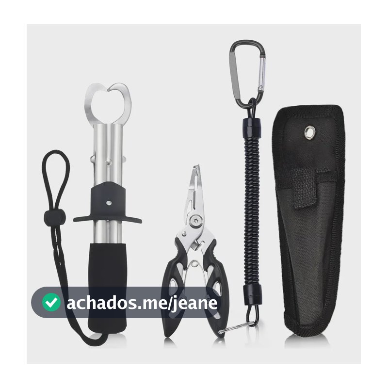 Kit Pesca Alicate Contenção Peixe + Alicate Bico Saca Anzol Preto