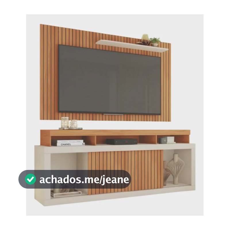Rack Bancada com Painel Ripado para TV até 65 Polegadas 1,80m Panamá Buriti / Off White Caemmun