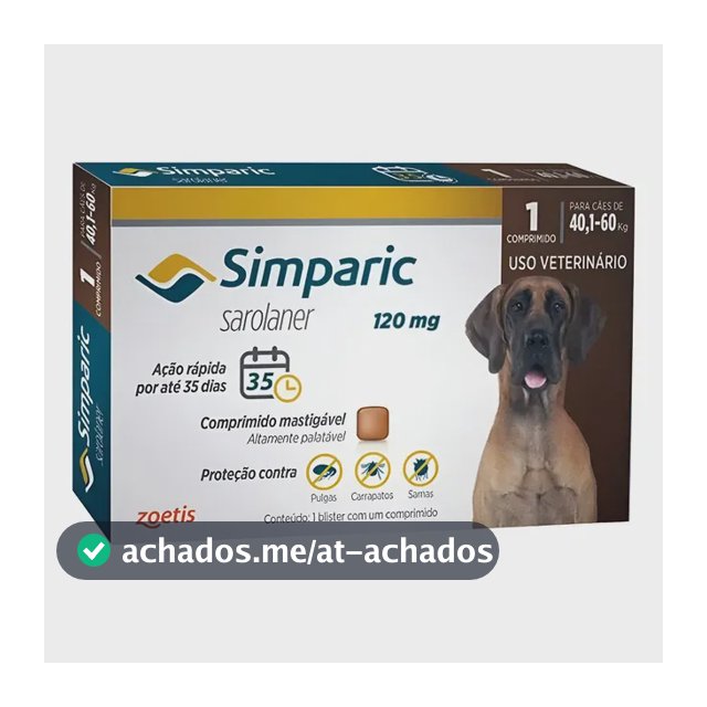 Simparic 120mg Antipulgas Cães 40,1 A 60kg Cx 01 Comprim. Marrom-escuro
