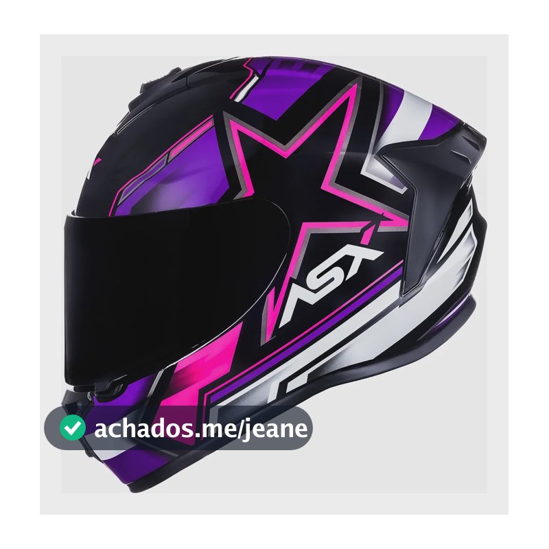 Capacete Moto Asx Draken Pilot Estrela Preto Lilás Rosa Preto Liso Brilhante 57/58