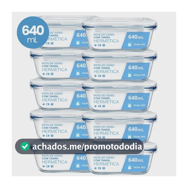 Kit 10 Pote Vidro Hermético Marmita 640ml Micro-ondas Freezer Forno Organização Geladeira
