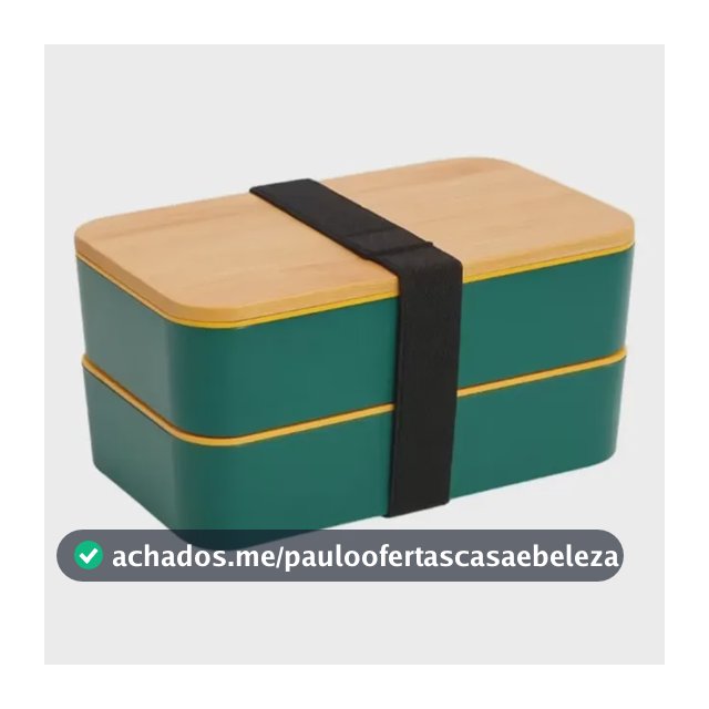 Marmita Dupla Divisória Pote Prática Talher Fit Tampa Bambu Verde-escuro