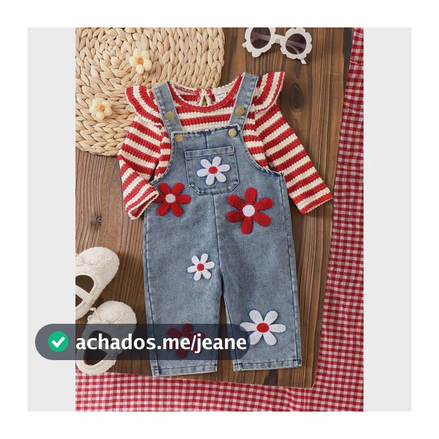 Conjunto Bebê Menina Blusa Listrada Jardineira Red 12-18m