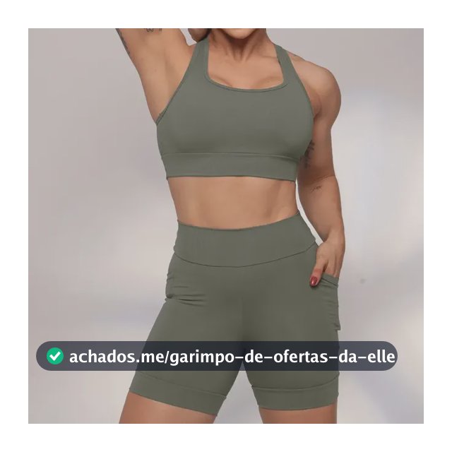 Conjunto Academia Top Shorts Meia Coxa Alta Compressão