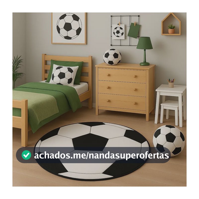 Tapete Pelúcia Quarto Infantil Bola Grande Futebol 1,10cm 1.1 M Preto