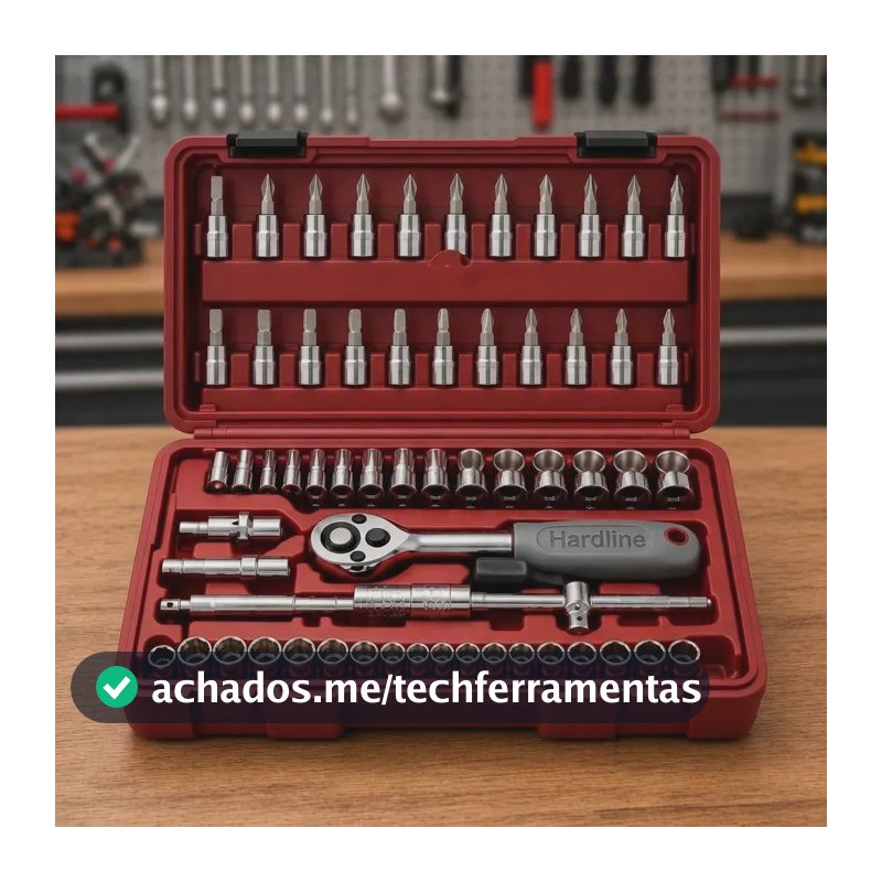 Kit Ferramentas 46 Peças Com Soquetes e Chaves Para Carro e Casa Hardline Vermelho