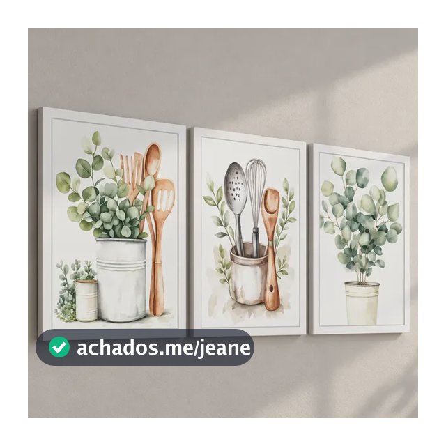 Kit 3 Quadros Decorativos Cozinha Folhas Talheres 20x30