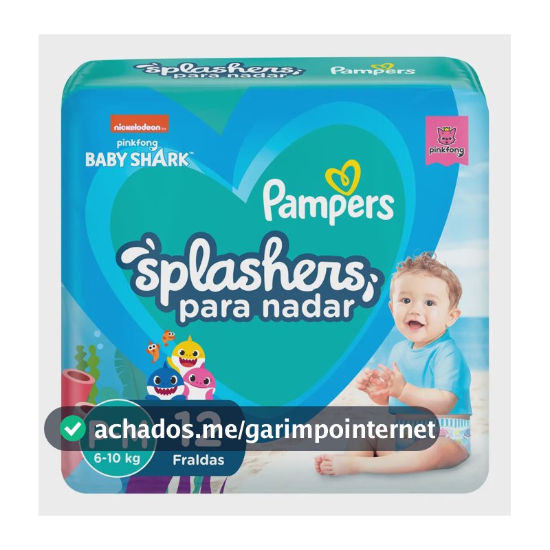 Fralda Para Nadar Pampers Splashers Baby Shark Tamanho P-M 12 Unidades