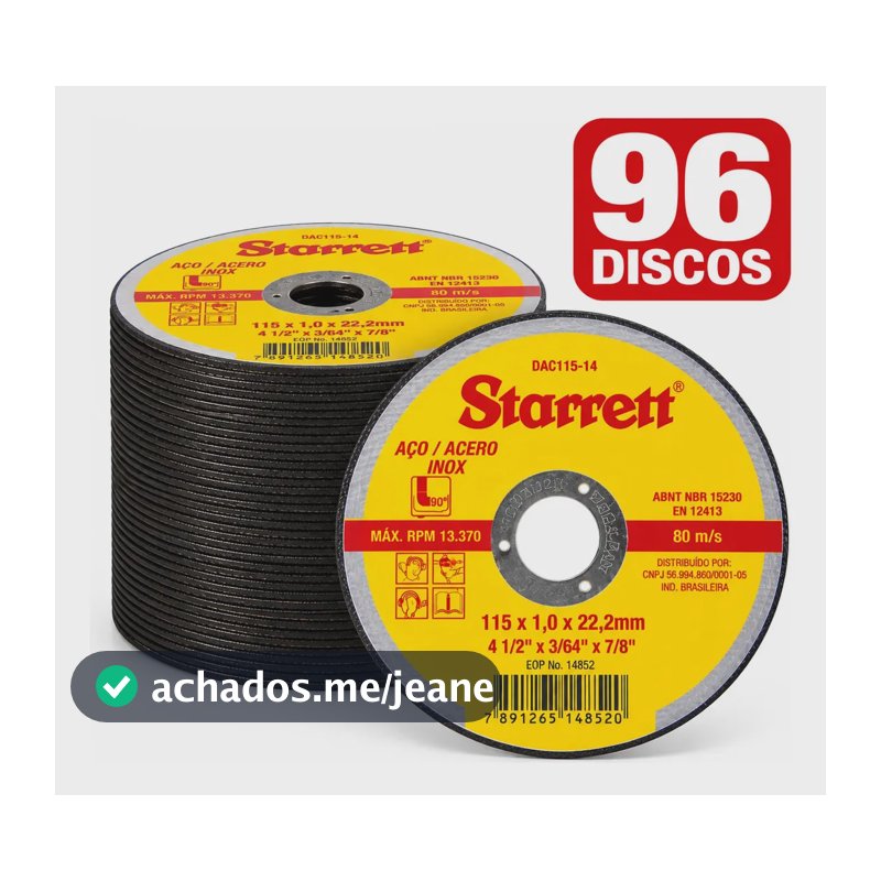 KIT 96 DISCOS DE CORTE STARRETT INOX 115MM 4.1/2" EXTRA FINO
