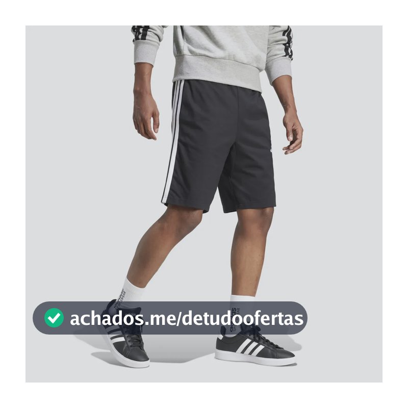 Shorts Masculino Malha Essential Três Listras adidas Black / White Liso M