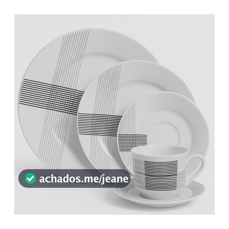 Jogo Aparelho De Jantar Mayara Em Porcelana 20 Peças Listras Branco E Preto Listras