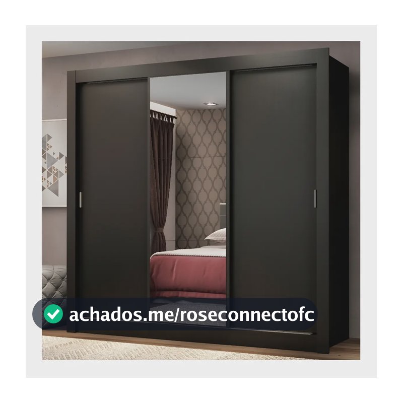 Guarda Roupa Casal Mônaco Madesa 3 Portas Correr Espelho P Cor Preto