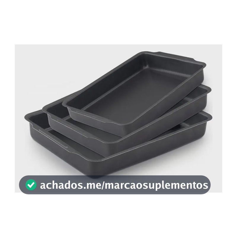 Jogo Assadeira Retangular Antiaderente 3 Peças Nacional Cor Preto