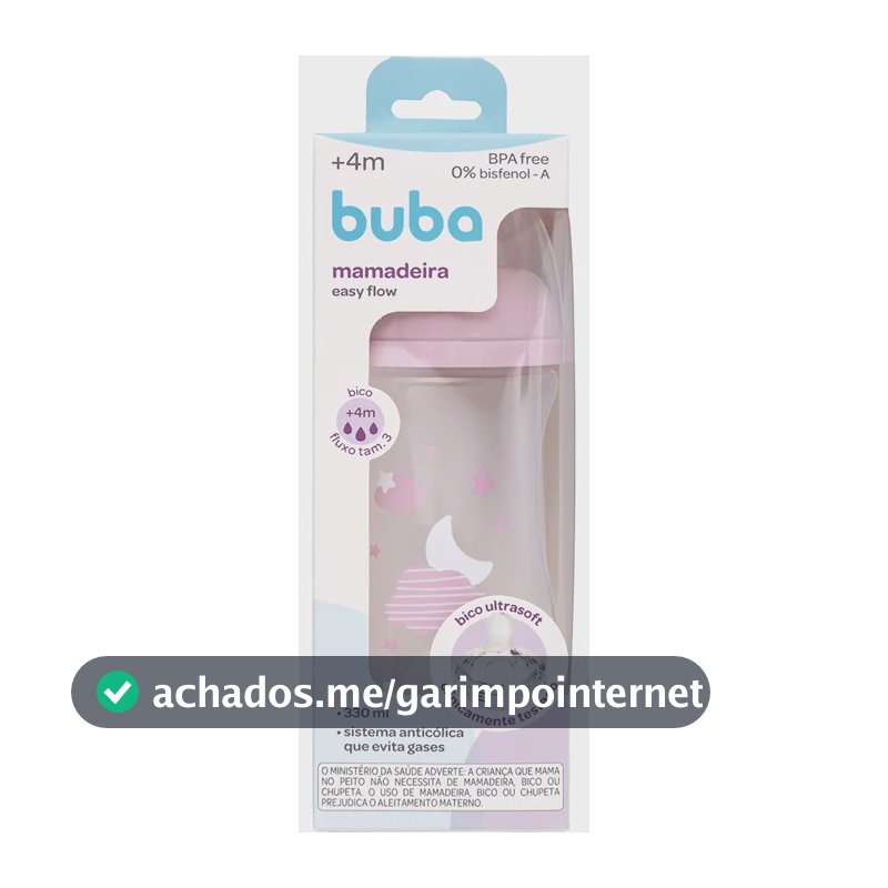 Mamadeira Buba Easy Flow Nuvem 330 mL Rosa Antocólica com Sistema AirFree