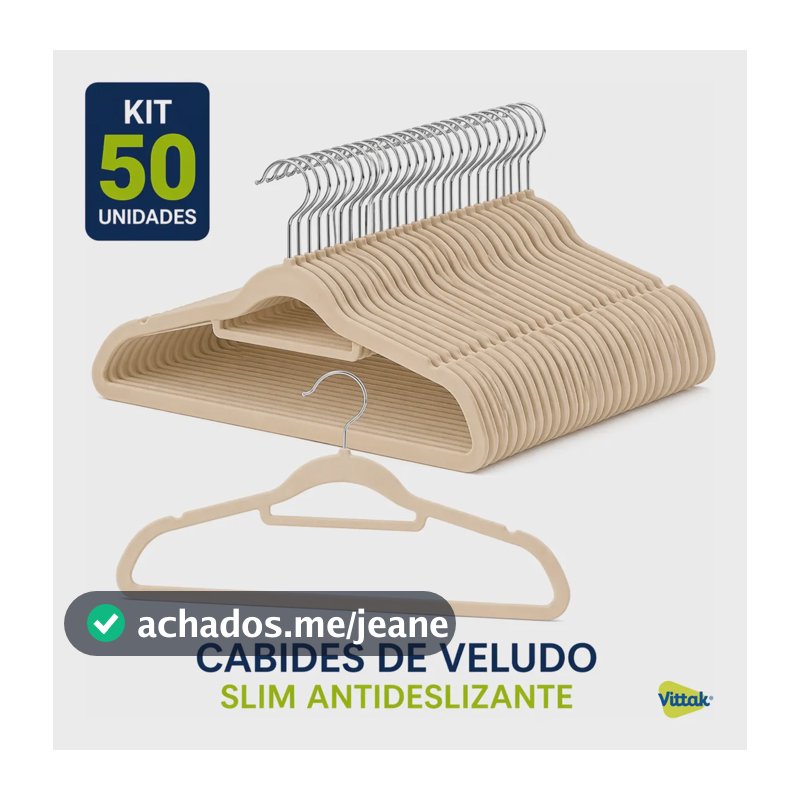 Kit 50 Cabides Veludo De Roupa Antideslizante Slim Adulto Bege