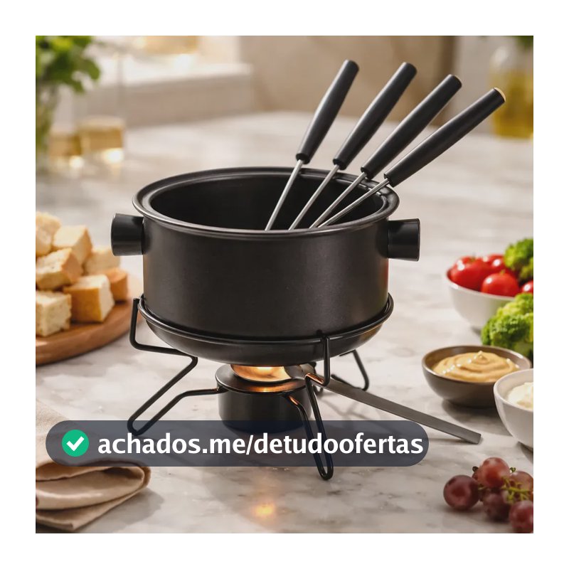 Conjunto De Fondue Panela Antiaderente Preto 700ml 7pcs - Le Roux