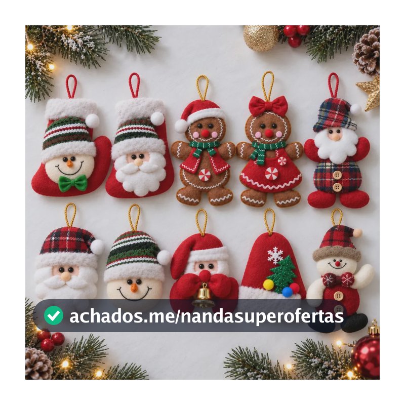 10 Pendentes Papai Noel Boneco De Neve Pelúcia Enfeite Arvore Natal Decoração Natalina Qualidade Premium Marca Popsy