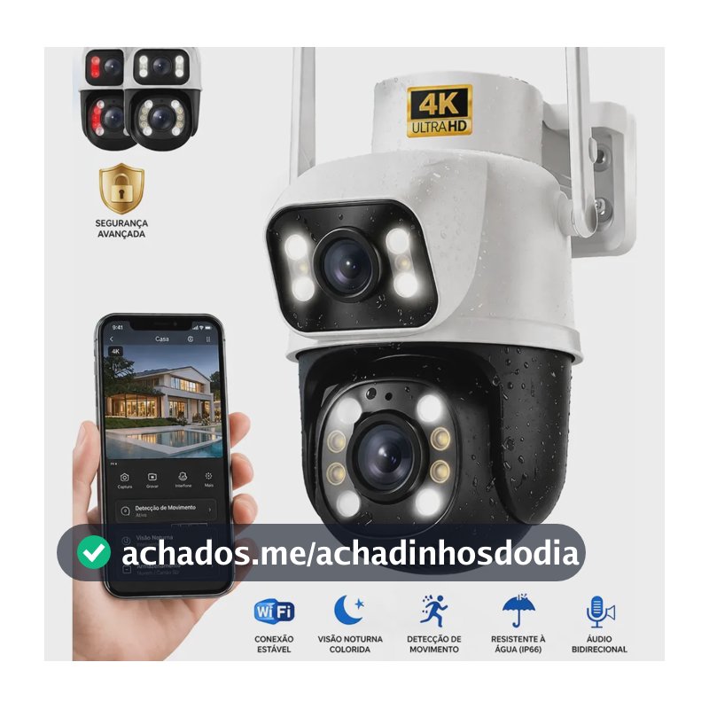 Câmera de Segurança Wi-Fi iCSee/Yoosee A28B 4K Dupla Lente Visão Noturna Colorida Full Hd Externa Prova D'água Ip66 Sensor Movimento Woosh