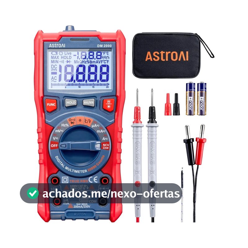 Multimetro profissional capacimetro digital automatico AstroAI TRMS 20000 com voltímetro de faixa automática de alta resolução;mede com precisão tensão,corrente,resistência,diodos,continuidade