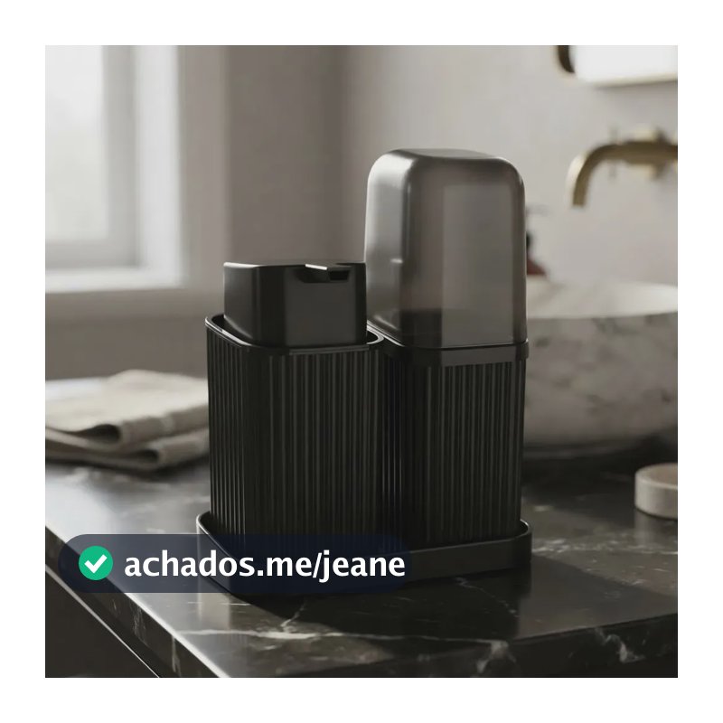 Kit Banheiro 2 Peças Preto com Porta Escova e Dispenser para Sabonete Líquido