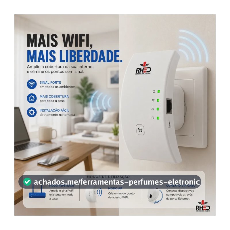 Repetidor De Sinal Wifi Roteador Wireless Amplificador Potente Sem Fio Turbo Cor Branco 1800mbps Longo Alcance Internet Porta Ethernet - RHEAD RED HIGH END STUDIOS
