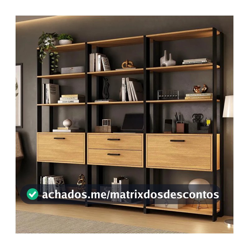 Estante de Escritório Modulada 2 Portas 2 Gavetas 219cm Texas Multimóveis MP6060